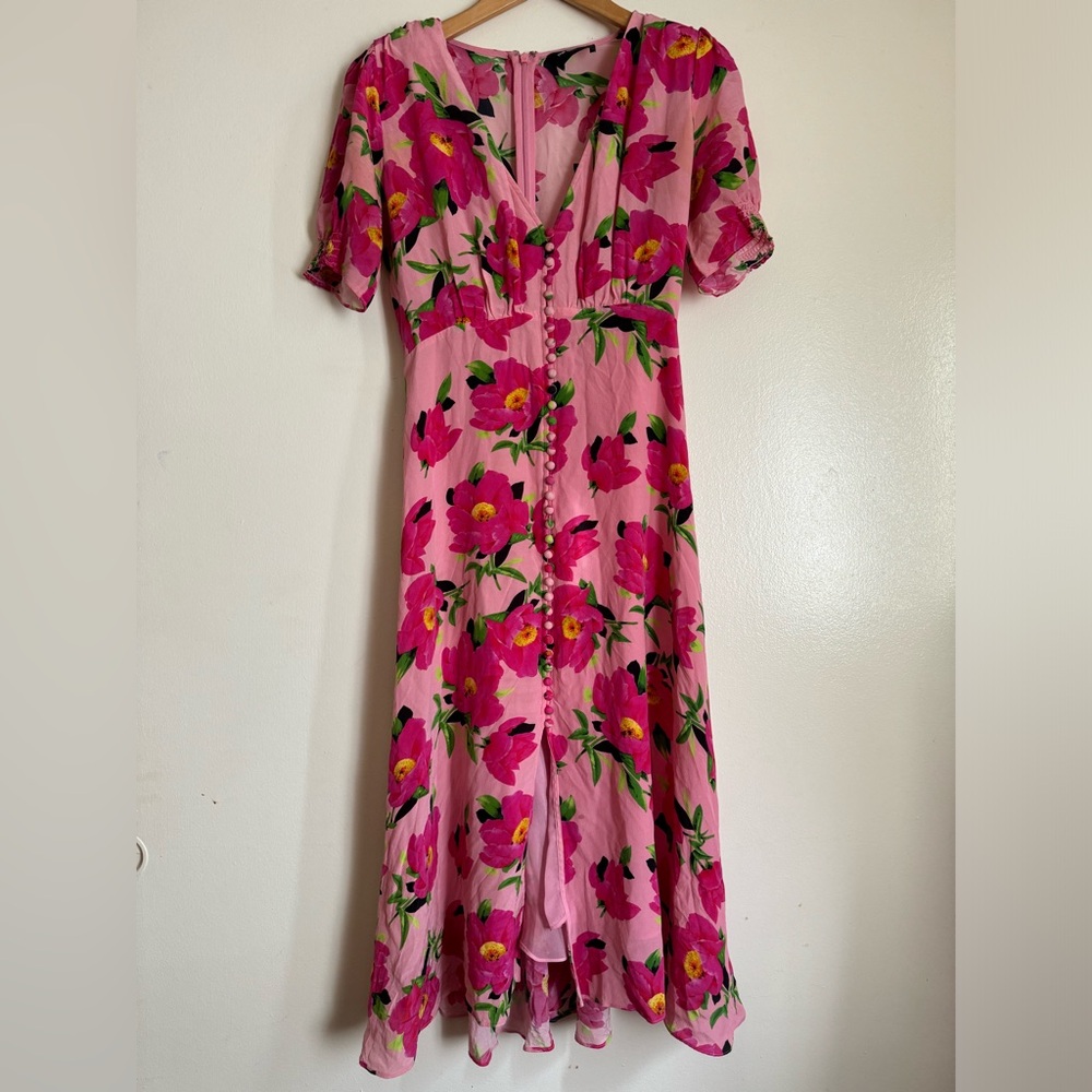 The Kooples Pink Floral Silk Midi Dress S - Picture 2 of 11